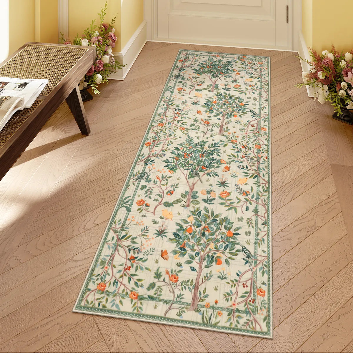 Elowen Washable Boho Forest Botanical Green Rug Rugs Lahome