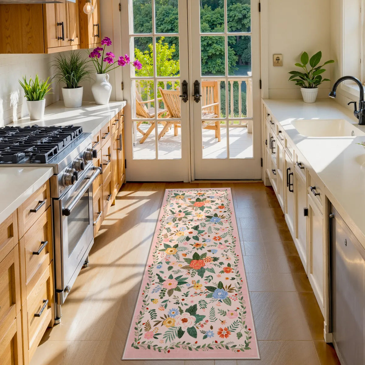 Fleurin Washable Floral Garden Pink Rug Area Rugs Lahome 2' x 6'