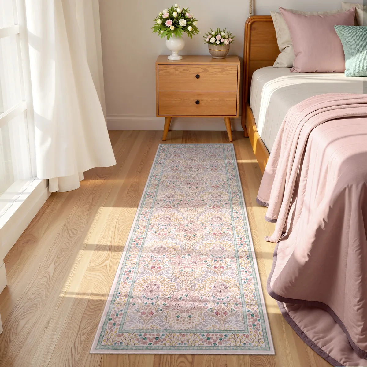 Giverny Washable Maximalism Vintage French Floral Pink Rug Rugs Lahome 2' x 6'
