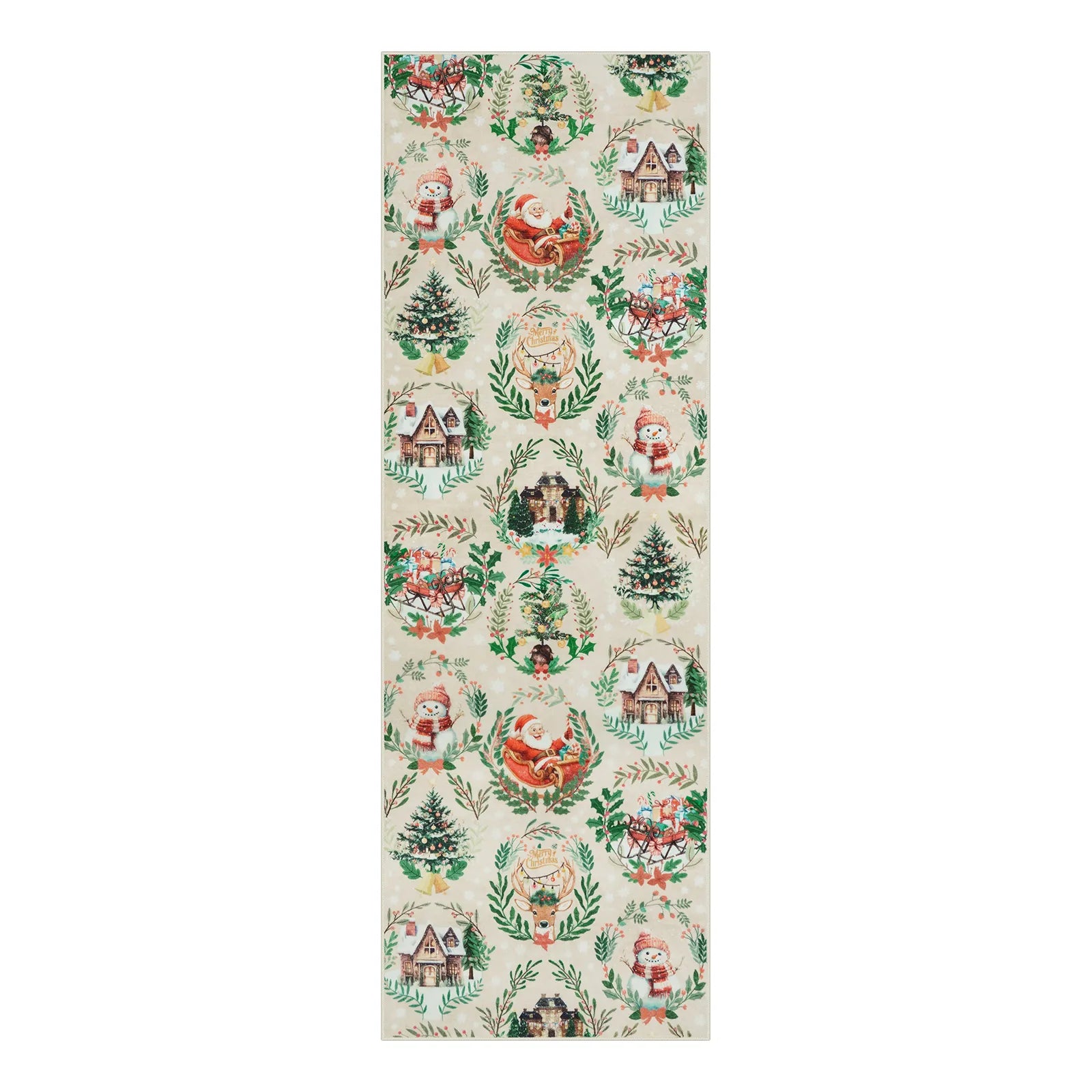 Laure Christmas Washable Garland Santa Sleigh Beige Rug Runner Rugs Lahome