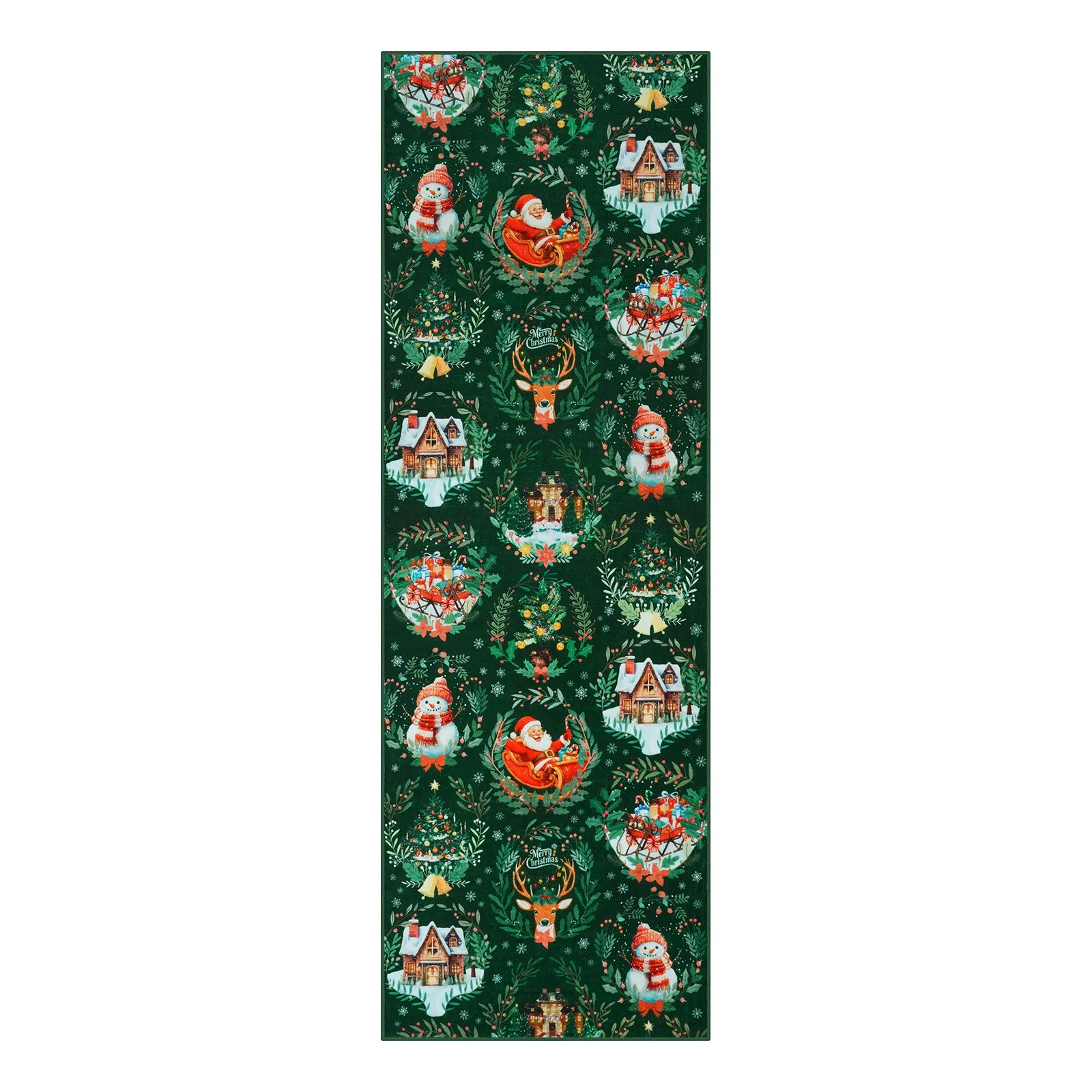 Laure Christmas Washable Garland Santa Sleigh Green Rug Runner Rugs Lahome