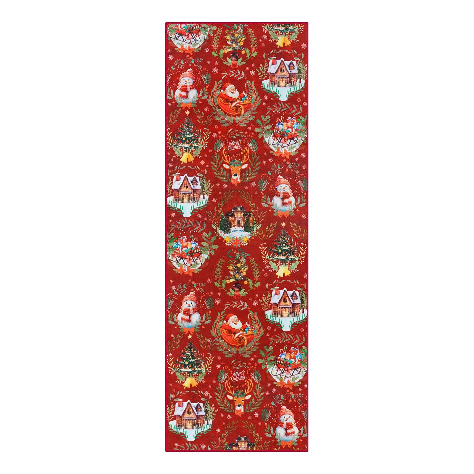 Laure Christmas Washable Garland Santa Sleigh Red Indoor/Outdoor Rug Area Rugs Lahome