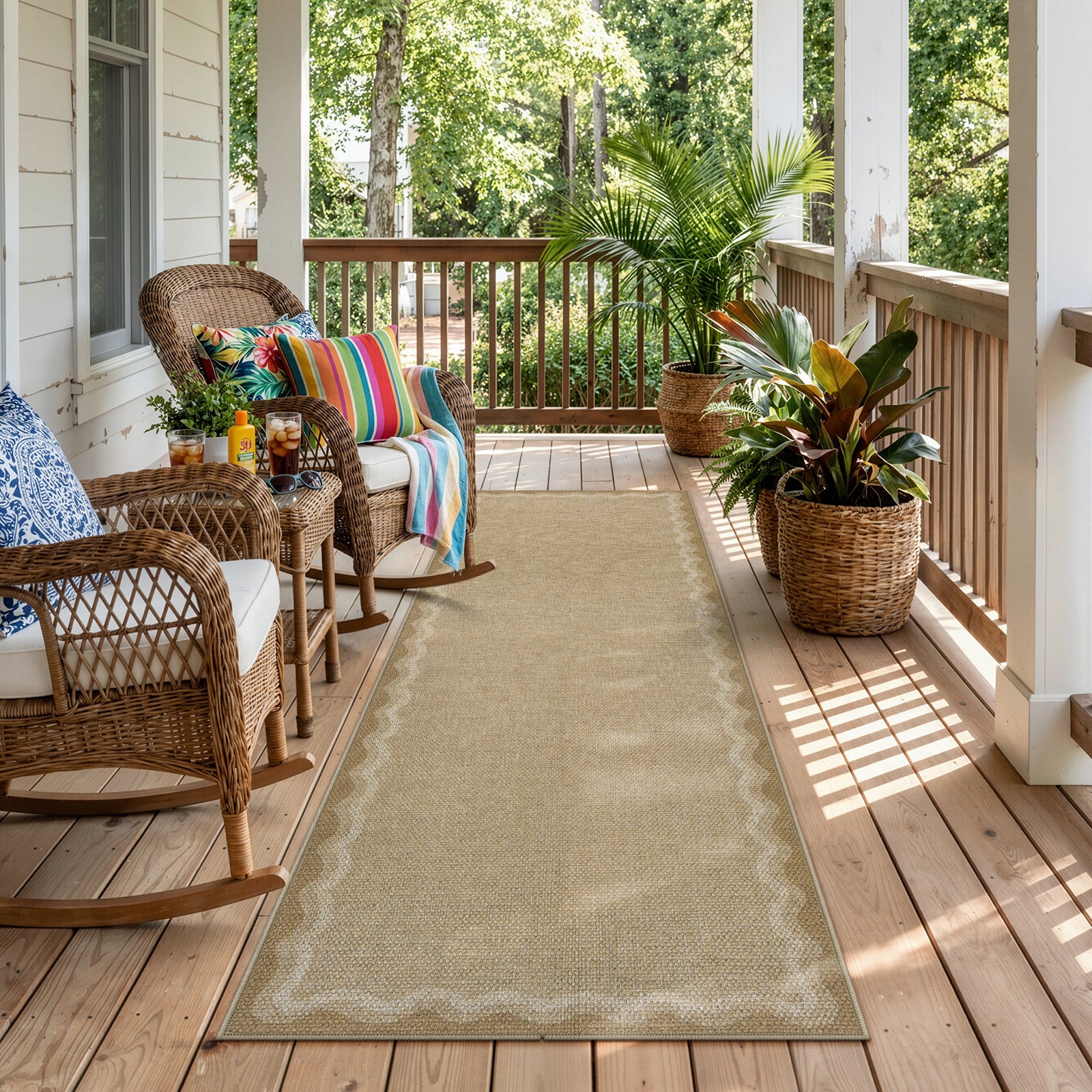 Linoe Washable Gradient Wavy Oatmeal Easy Jute Indoor/Outdoor Rug