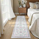 Lorevie Washable Boho vintage Garden Floral Purple Rug Rugs Lahome 2' x 6'