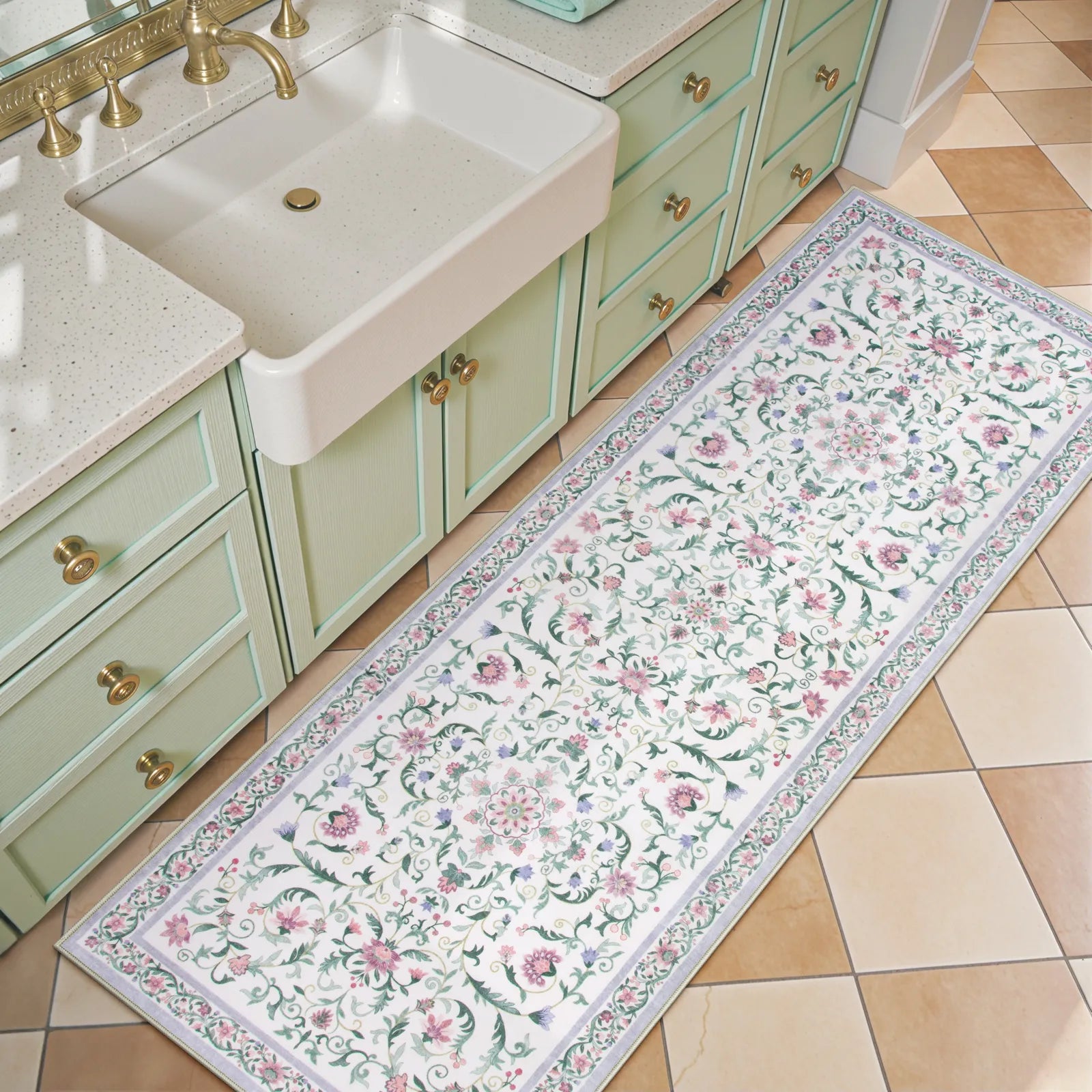 Lorevie Washable Boho vintage Garden Floral Purple Rug Rugs Lahome