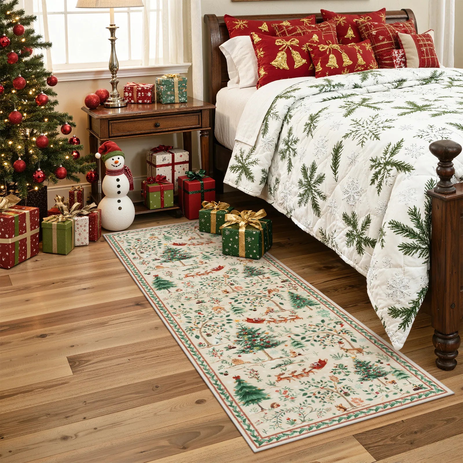 Lumiere Christmas Washable Classic Deer Woodland Beige Rug Area Rugs Lahome