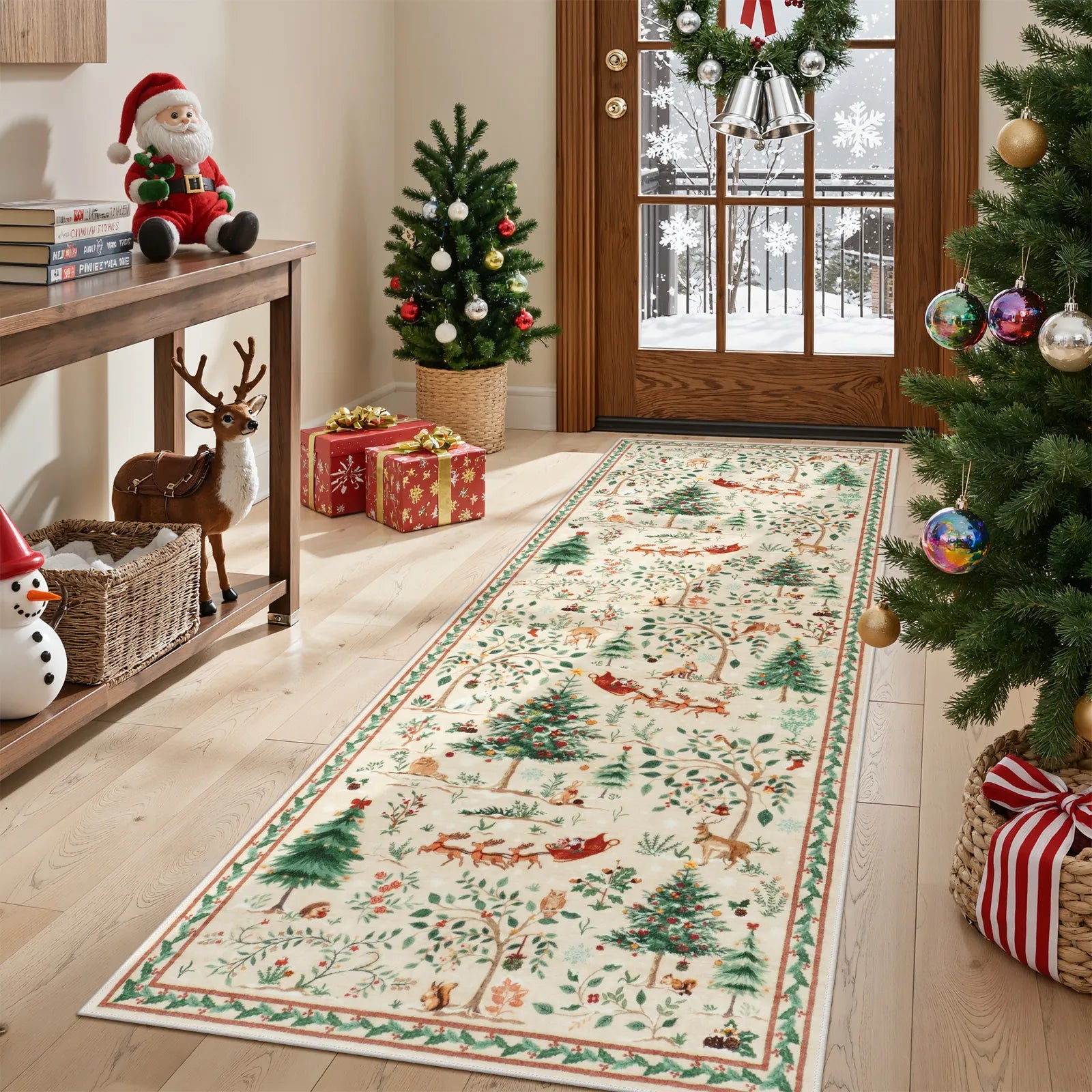 Lumiere Christmas Washable Classic Deer Woodland Beige Rug Area Rugs Lahome