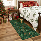 Lumiere Christmas Washable Classic Deer Woodland Green Rug Area Rugs Lahome
