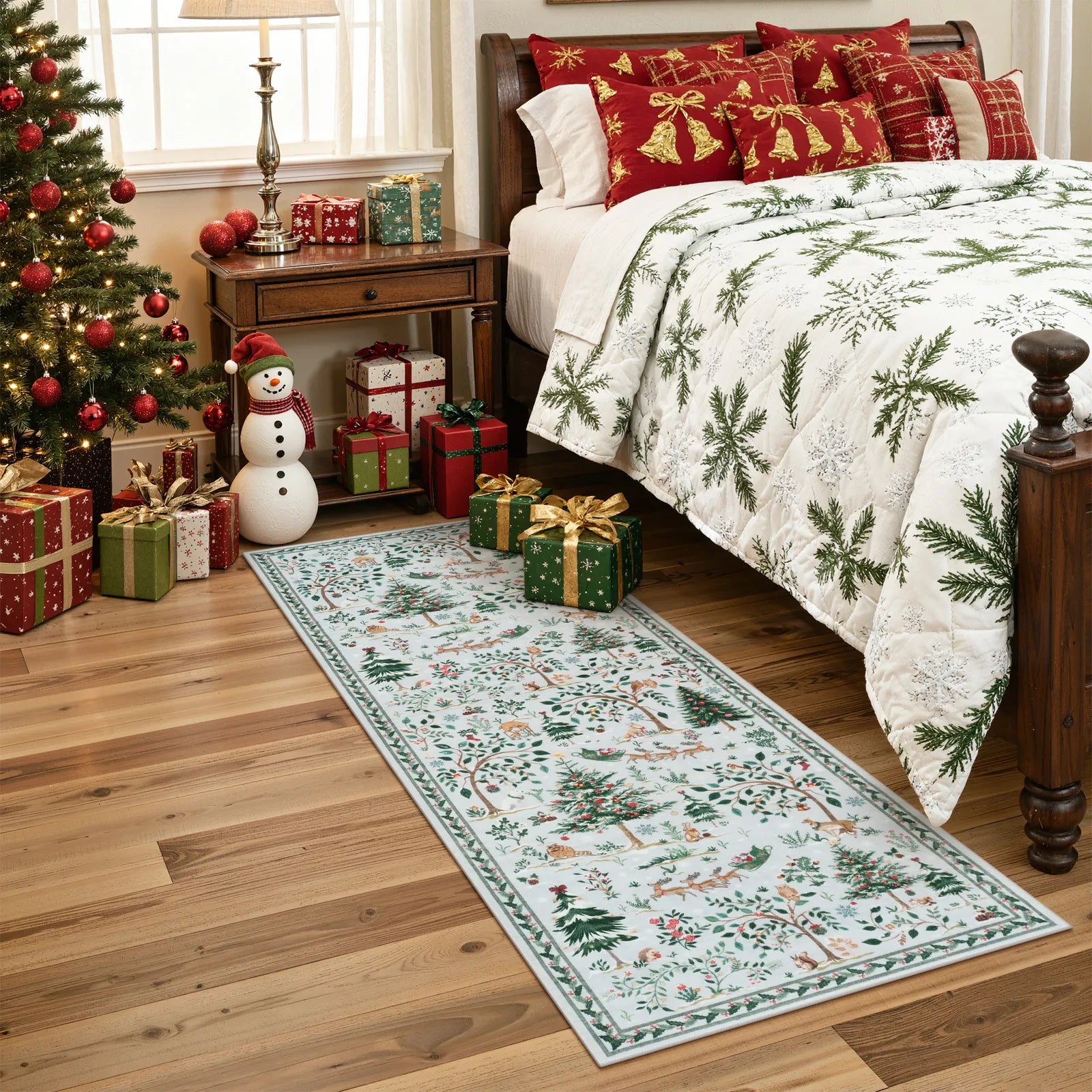 Lumiere Christmas Washable Classic Deer Woodland Grey Rug Area Rugs Lahome