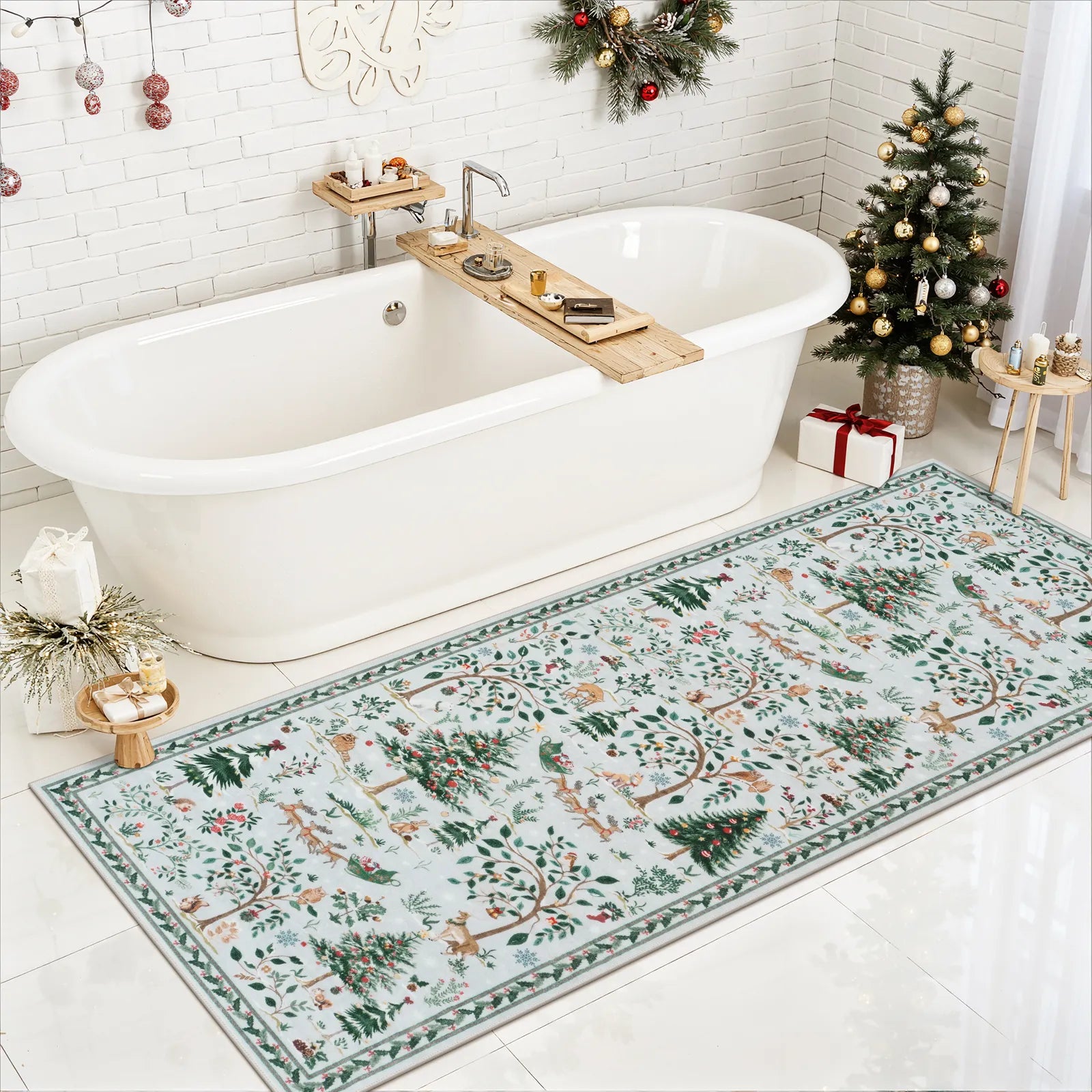 Lumiere Christmas Washable Classic Deer Woodland Grey Rug Area Rugs Lahome