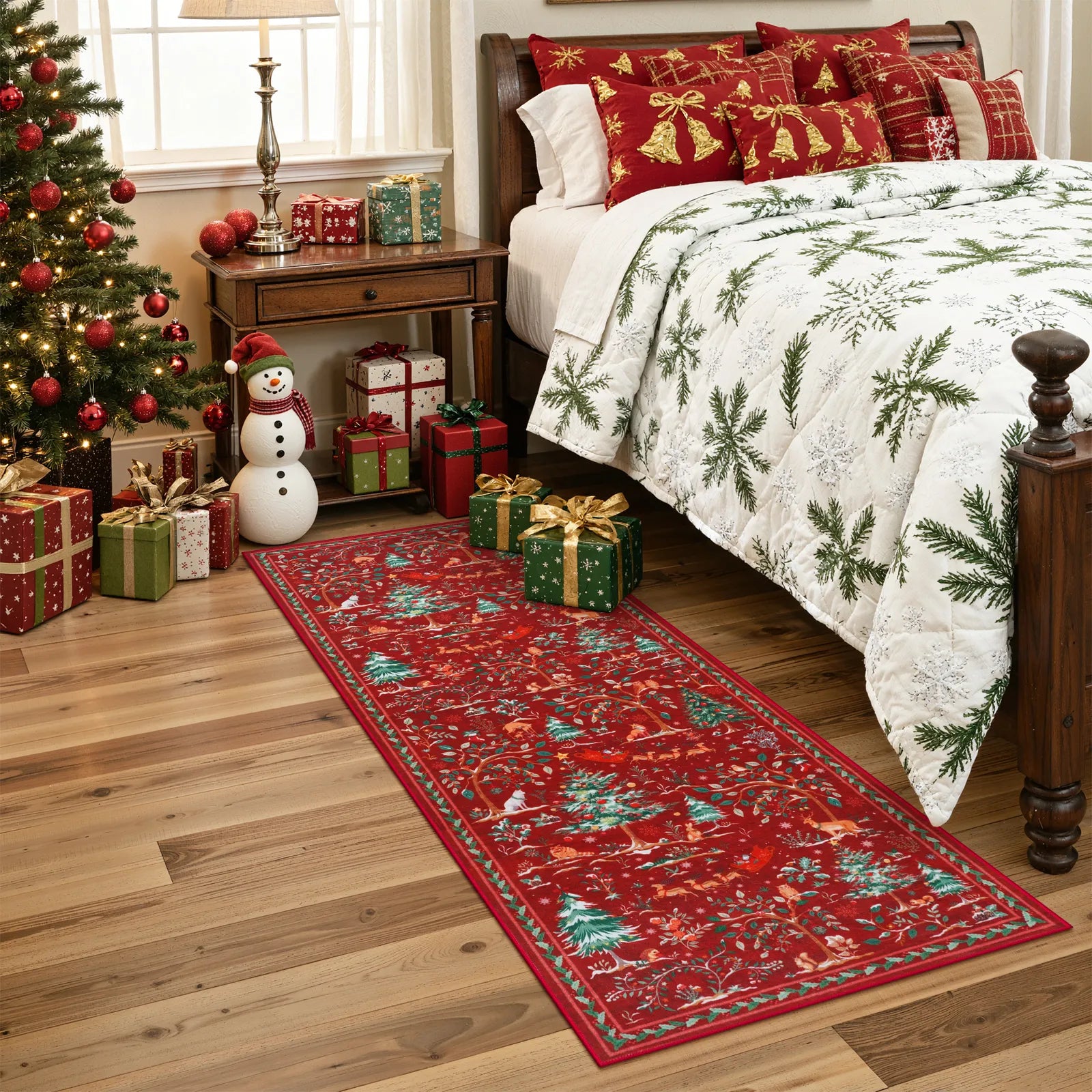 Lumiere Christmas Washable Classic Deer Woodland Red Rug Area Rugs Lahome