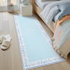 Maelis Washable Vintage Ribbon Blue Rug Rugs Lahome 2' x 6'