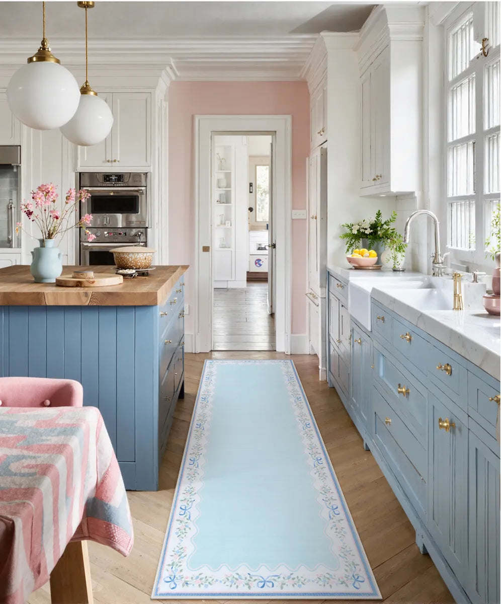 Maelis Washable Vintage Ribbon Blue Rug Rugs Lahome