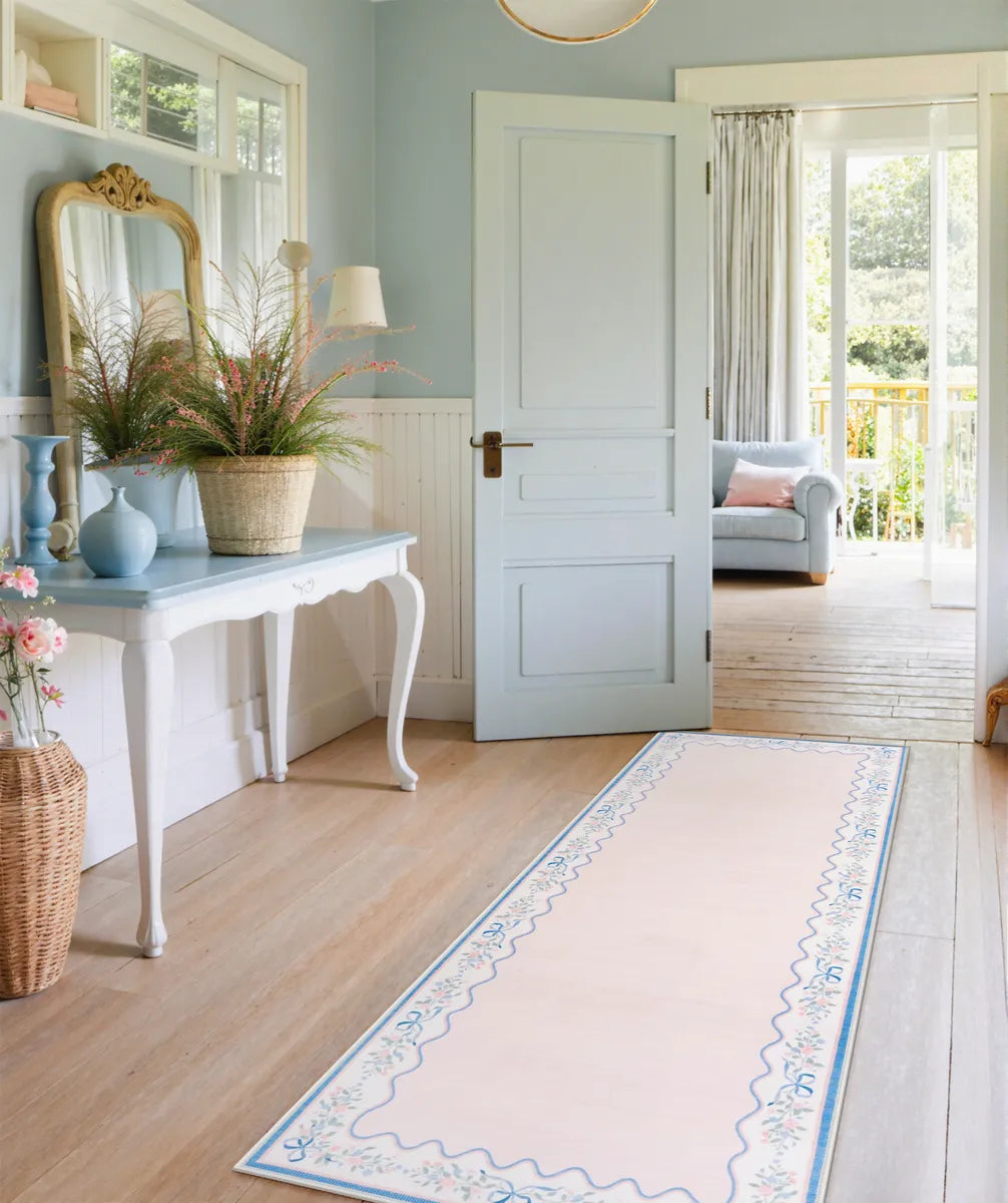 Maelis Washable Vintage Ribbon Pink Rug Rugs Lahome