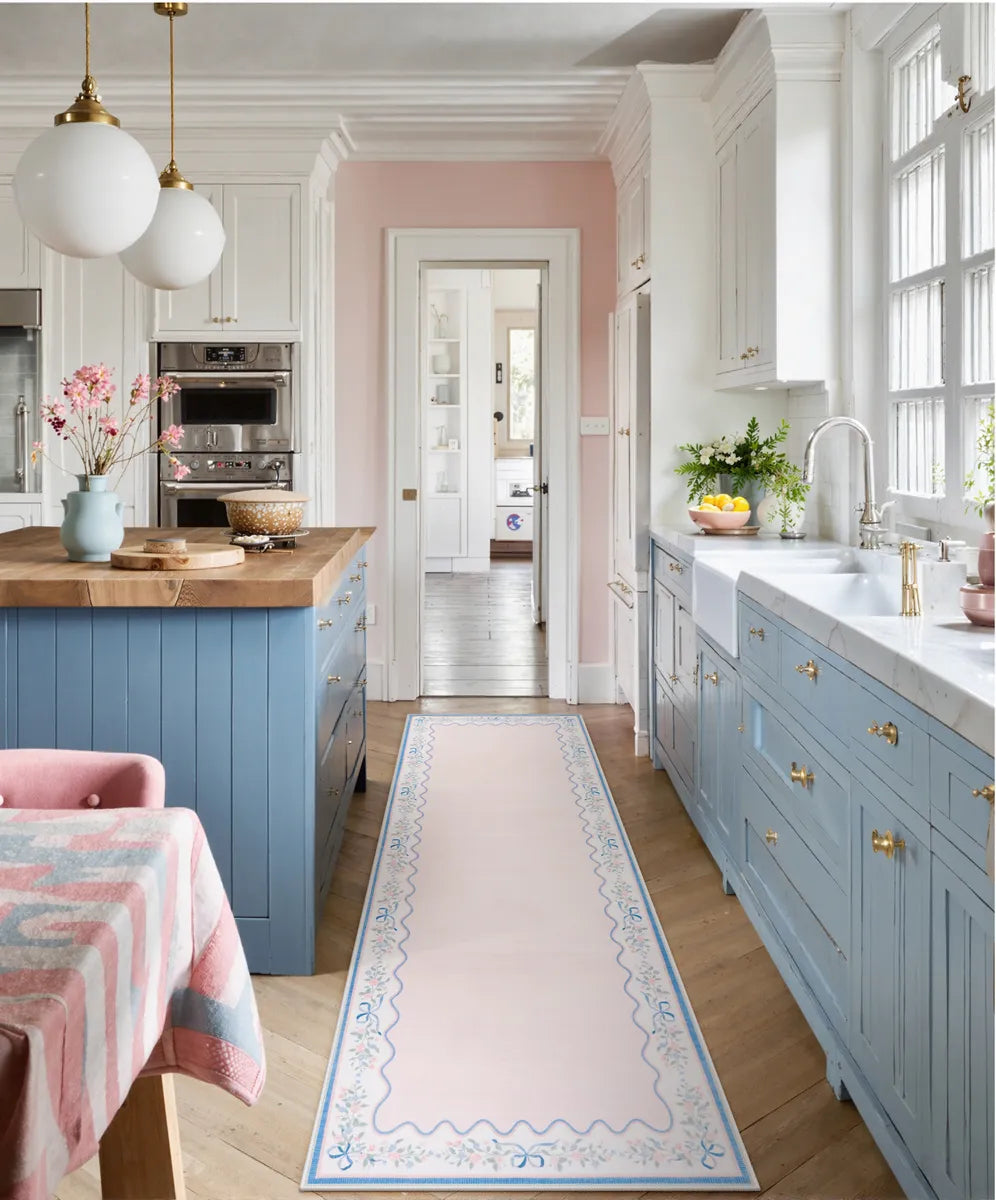 Maelis Washable Vintage Ribbon Pink Rug Rugs Lahome