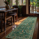 Marcel Washable Vintage Floral Bird Dark Green Rug Area Rugs Lahome