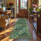 Marcel Washable Vintage Floral Bird Dark Green Rug Area Rugs Lahome 2' x 6'