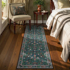 Marcel Washable Vintage Floral Bird Royal Blue Rug Area Rugs Lahome 2' x 6'