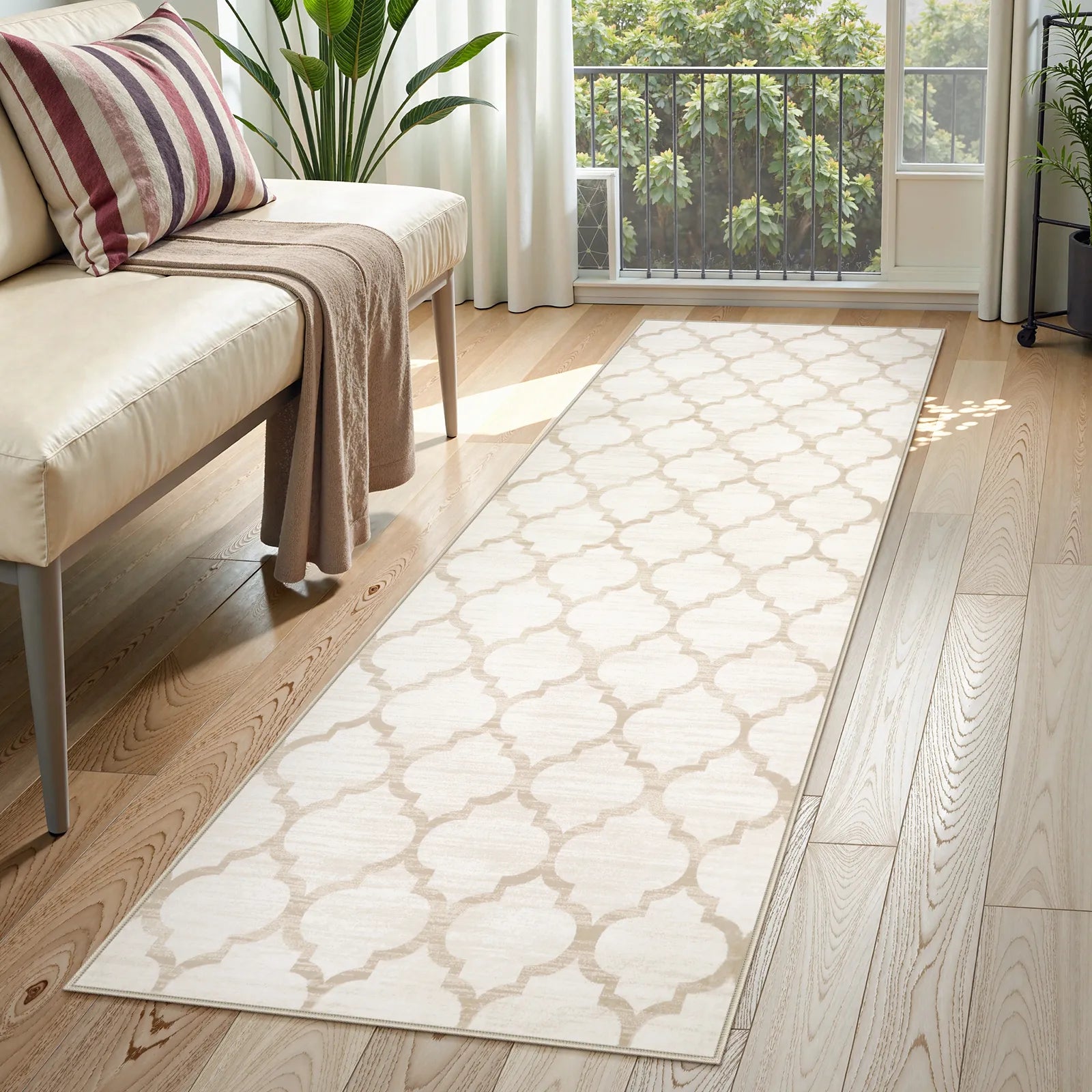 Meline Washable Classic Moroccan Trellis Beige & Taupe Rug Area Rugs Lahome
