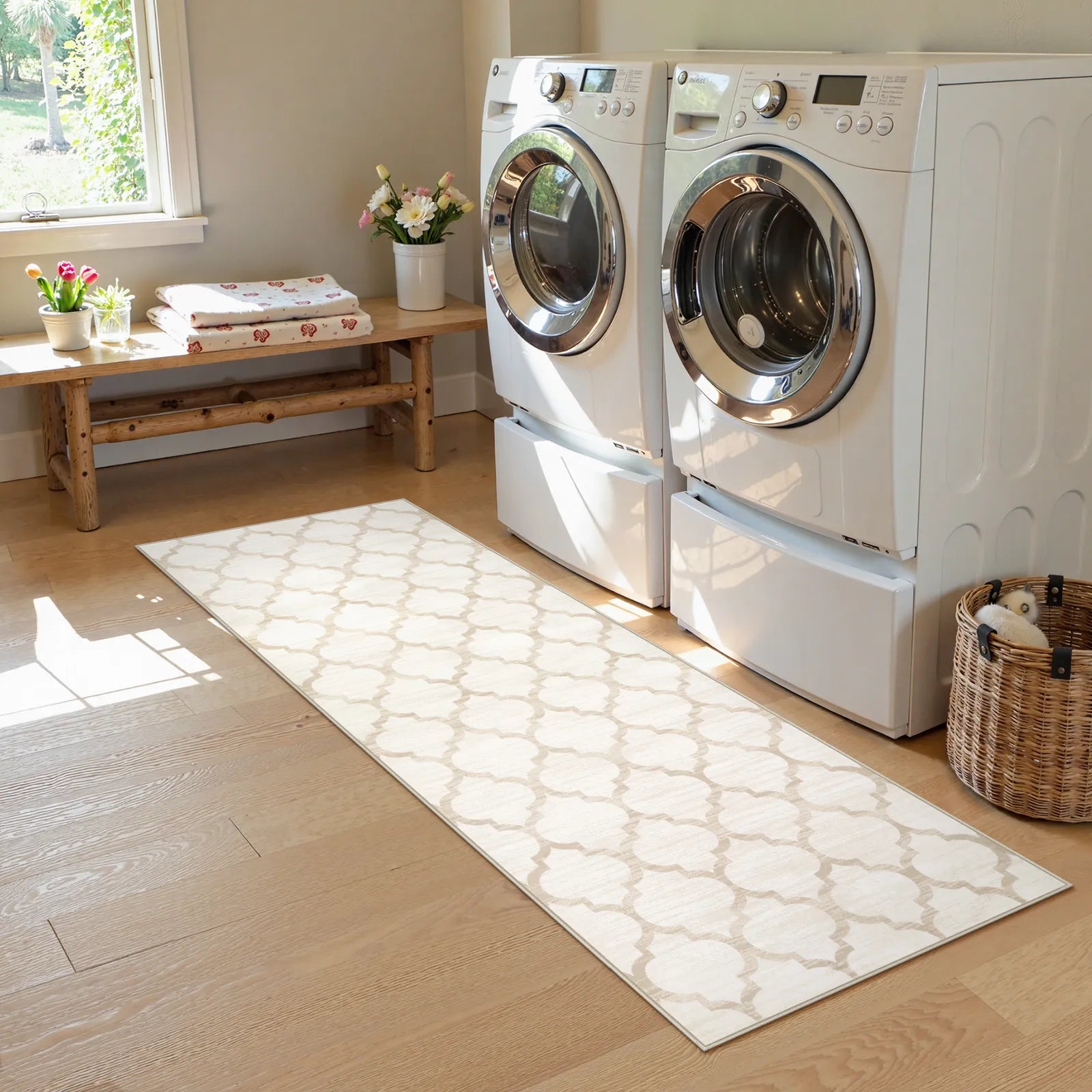 Meline Washable Classic Moroccan Trellis Beige & Taupe Rug Area Rugs Lahome