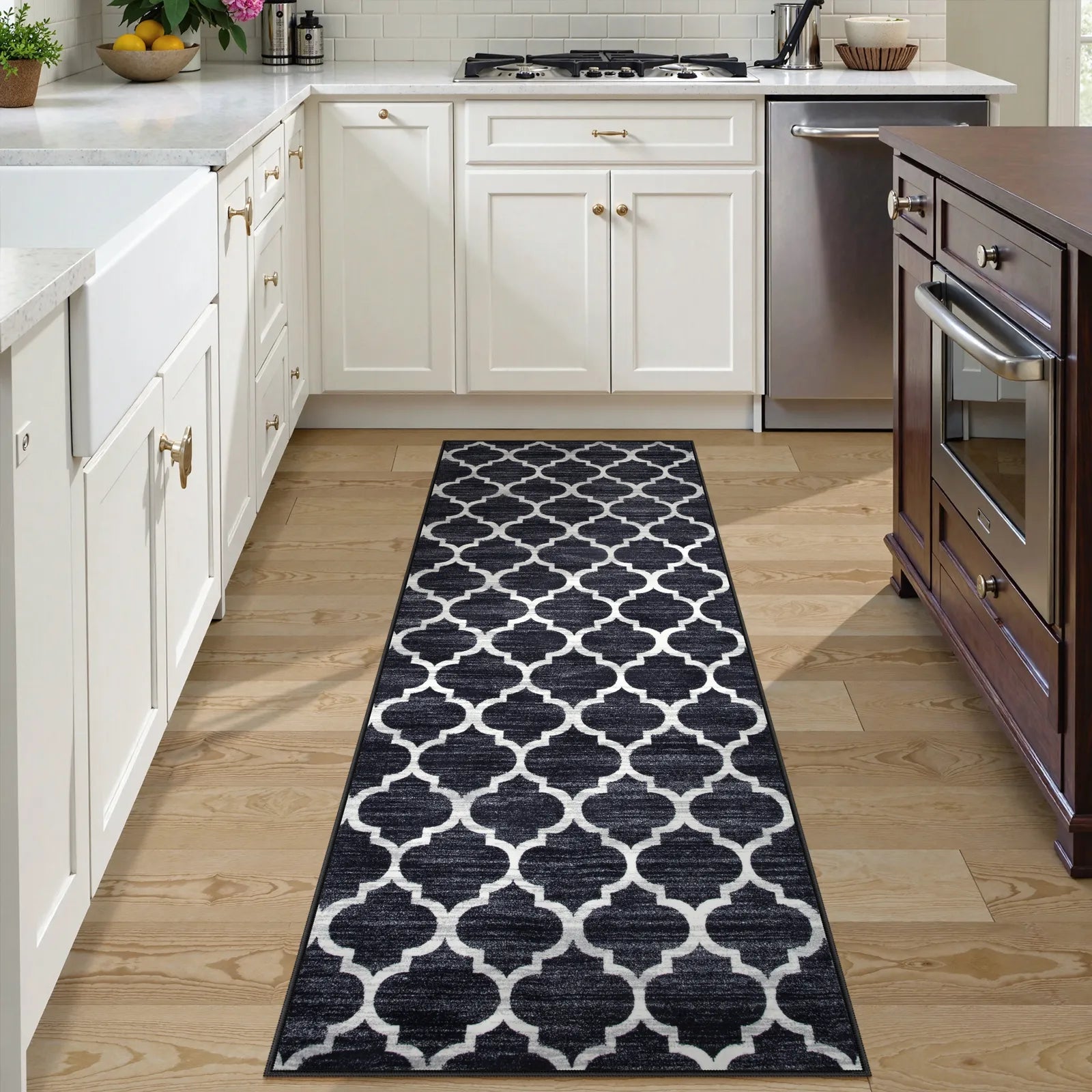 Meline Washable Classic Moroccan Trellis Black Rug Area Rugs Lahome