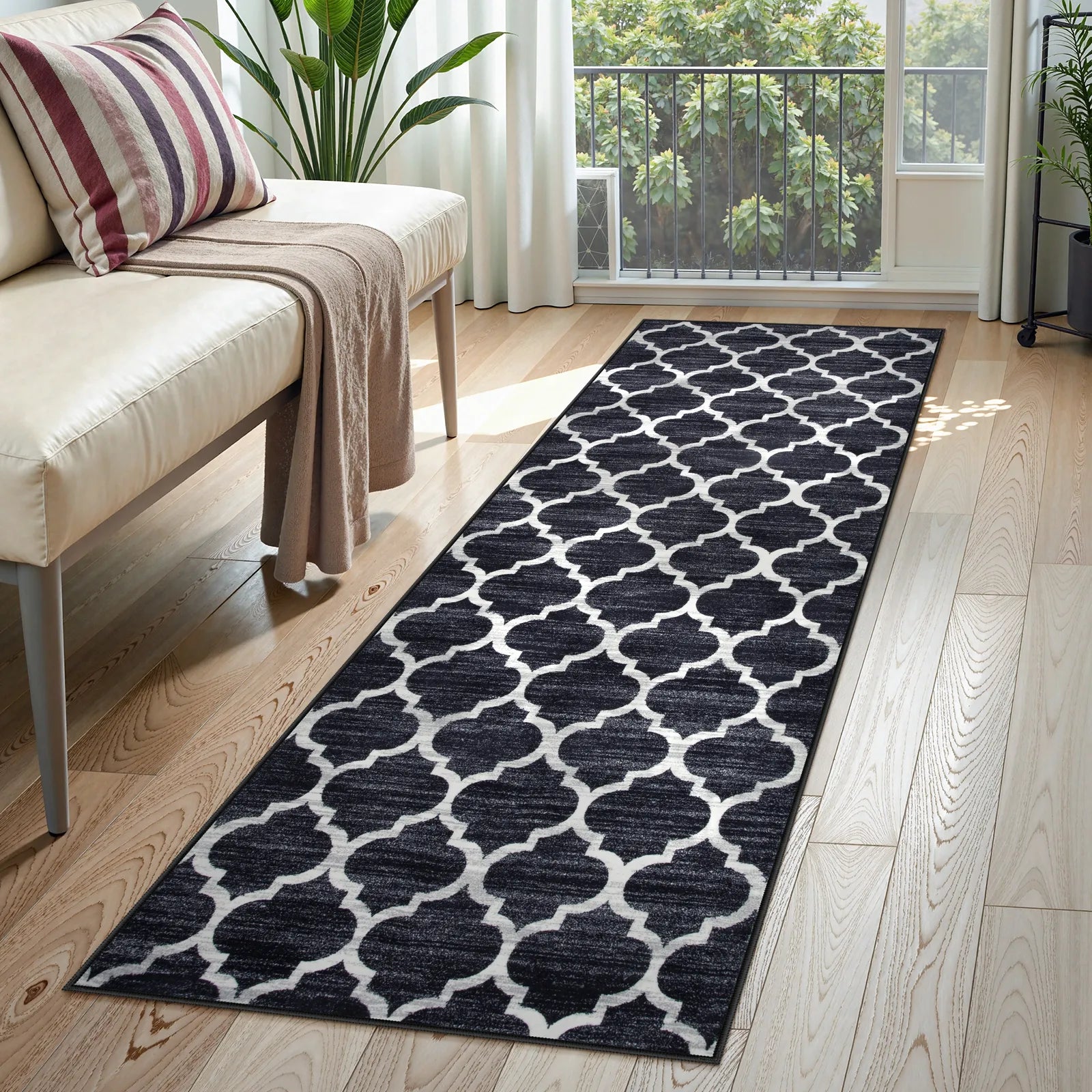 Meline Washable Classic Moroccan Trellis Black Rug Area Rugs Lahome
