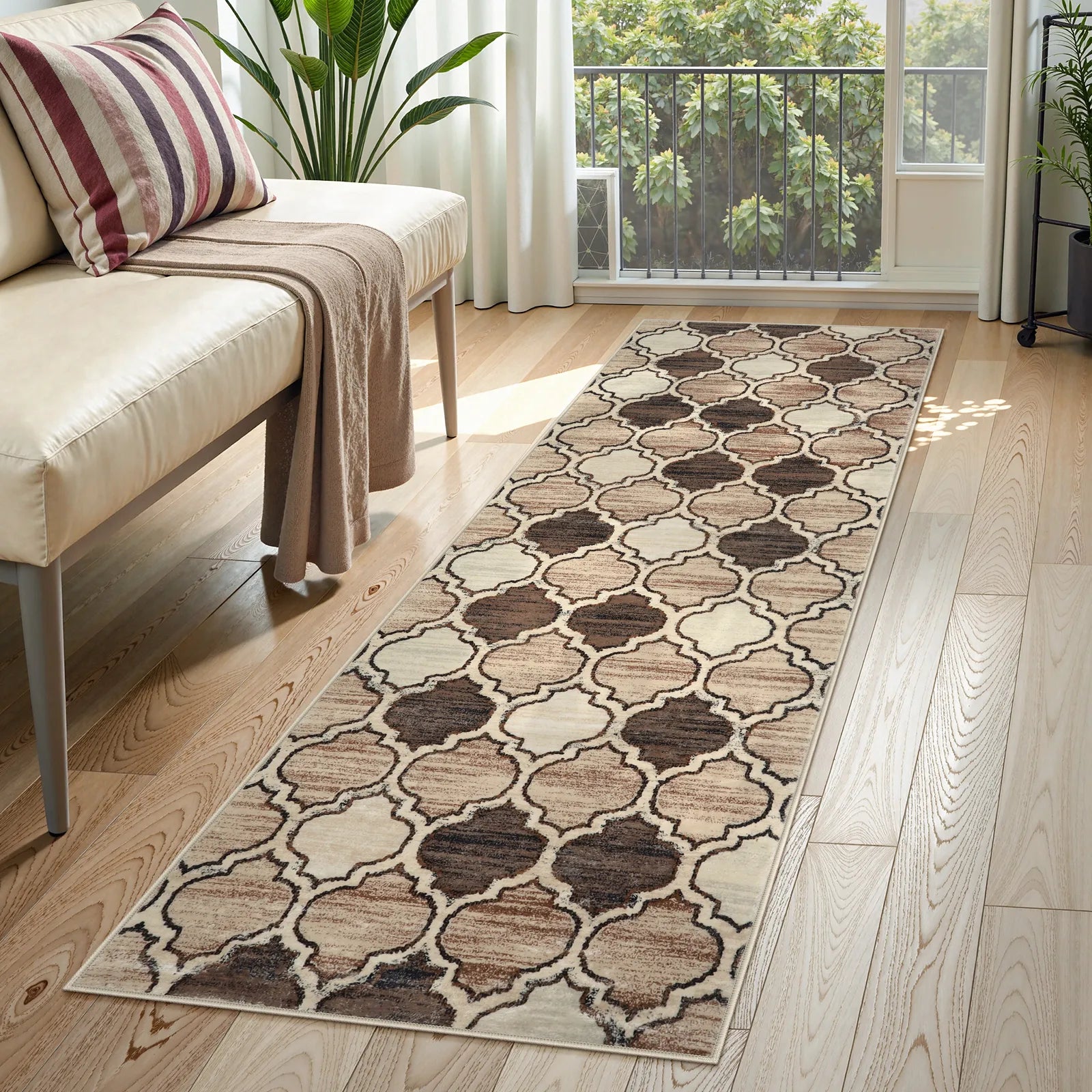 Meline Washable Classic Moroccan Trellis Coffee & Taupe Rug Area Rugs Lahome 2' x 6'