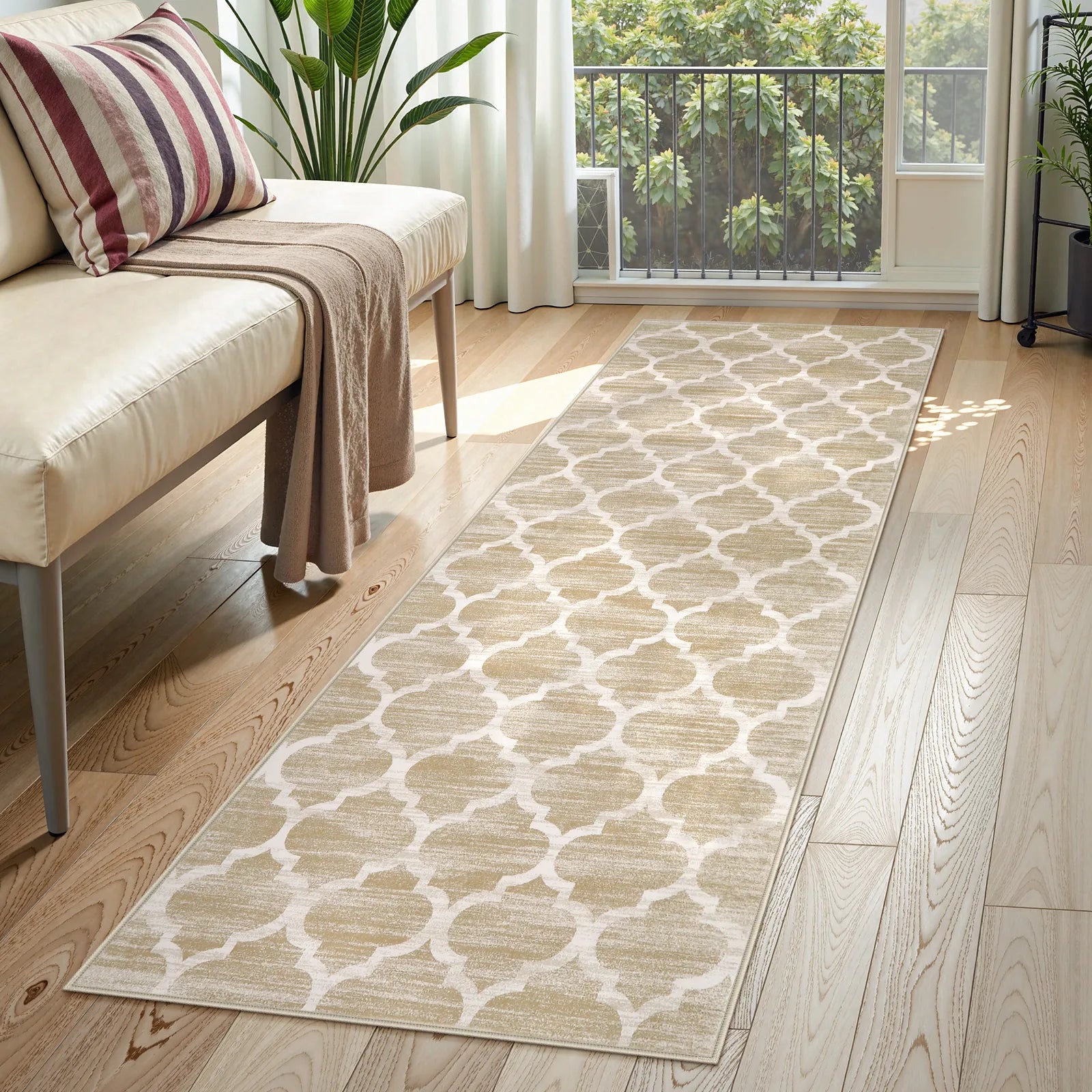 Meline Washable Classic Moroccan Trellis Taupe & Khaki Rug Area Rugs Lahome 2' x 6'