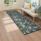 2' x 6' Lahome Washable Vintage Botanical Floral Black Runner Rug for hallway