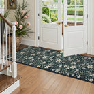 Lahome Washable Vintage Botanical Floral Black Runner Rug for living room