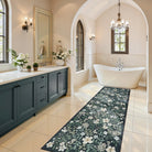 Lahome Washable Vintage Botanical Floral Black Runner Rug for bathroom