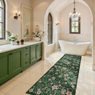 2' x 6' Lahome Washable Vintage Botanical Floral Green Runner Rug for bathroom