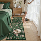 Lahome Washable Vintage Botanical Floral Green Runner Rug for living room