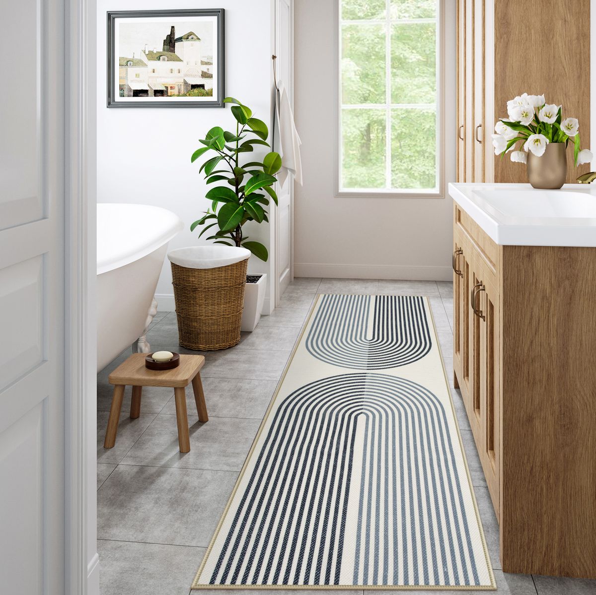 Sarrah Washable Modern Minimalism Rainbow Blue Runner Rug Runner Rugs Lahome