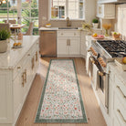 Savarin Washable Vintage Floral Ivory/Green Rug Runner Rugs Lahome 2' x 6'