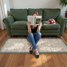 Savarin Washable Vintage Floral Ivory/Green Rug Runner Rugs Lahome