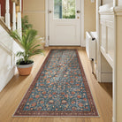 Savarin Washable Vintage Floral Blue/Red Rug Runner Rugs Lahome 2' x 6'