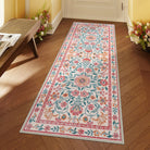 Stacy Washable Floral Vintage Botanical Dark-Pink Rug Area Rugs Lahome 2' x 6'