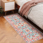 Stacy Washable Floral Vintage Botanical Dark-Pink Rug Area Rugs Lahome