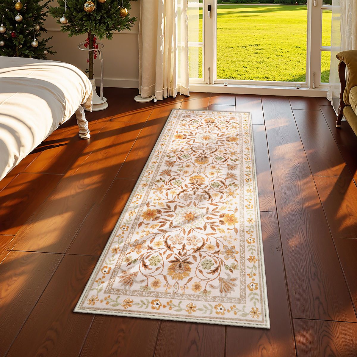 Stacy Washable Floral Vintage Botanical Ocher Rug Area Rugs Lahome