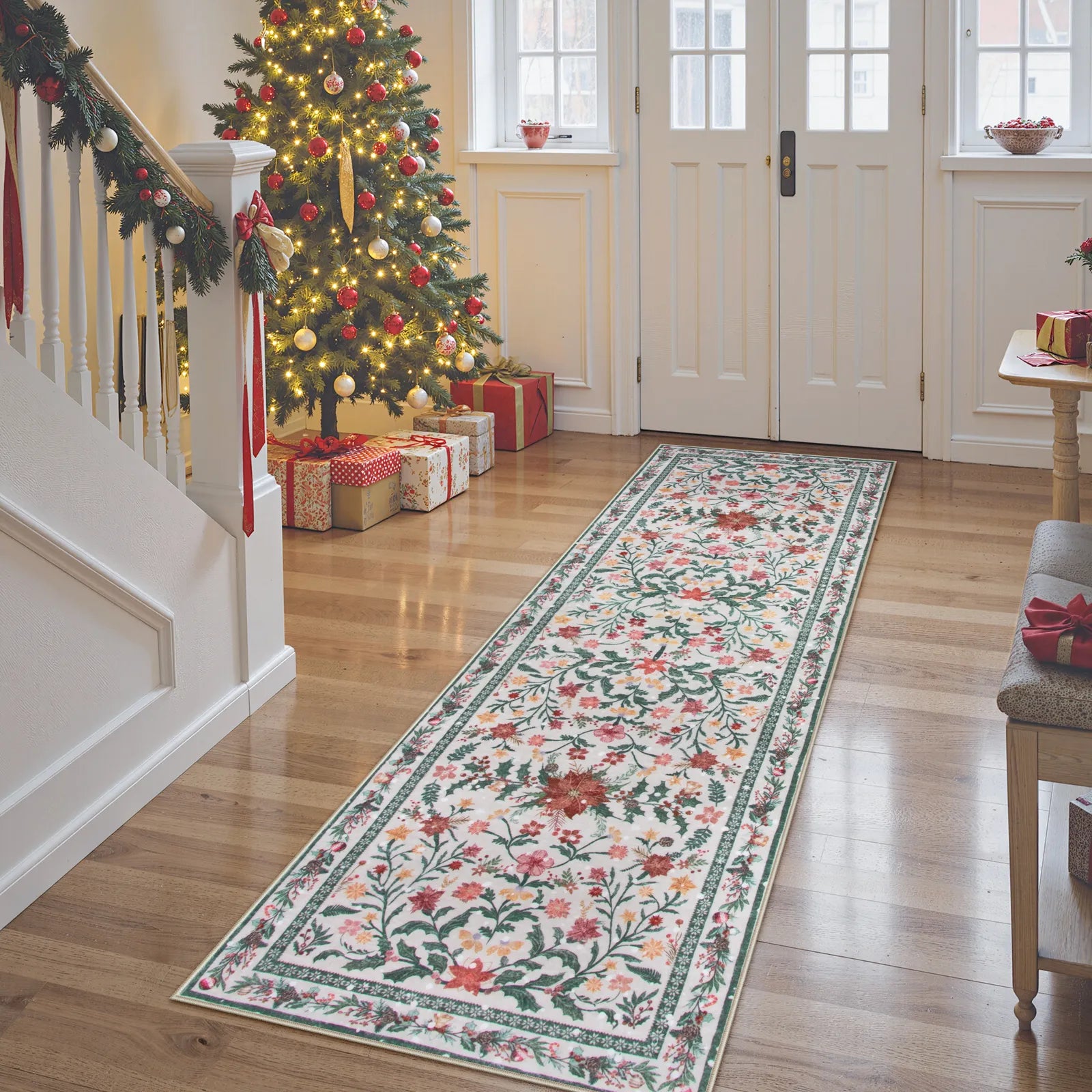 Sylvie Christmas Washable Boho Modern Parisian Garden Floral Ivory Rug Area Rugs Lahome