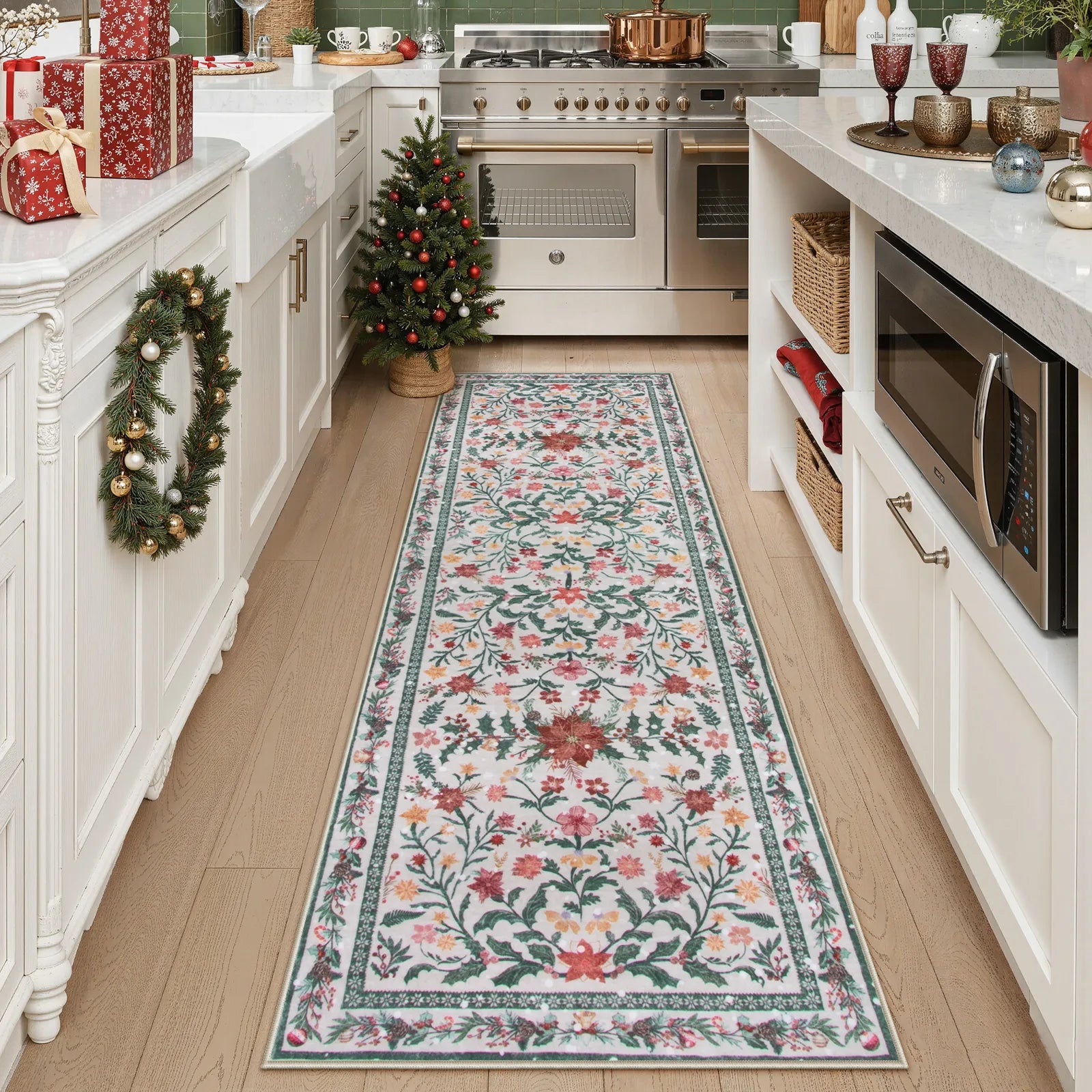 Sylvie Christmas Washable Boho Modern Parisian Garden Floral Ivory Rug Area Rugs Lahome