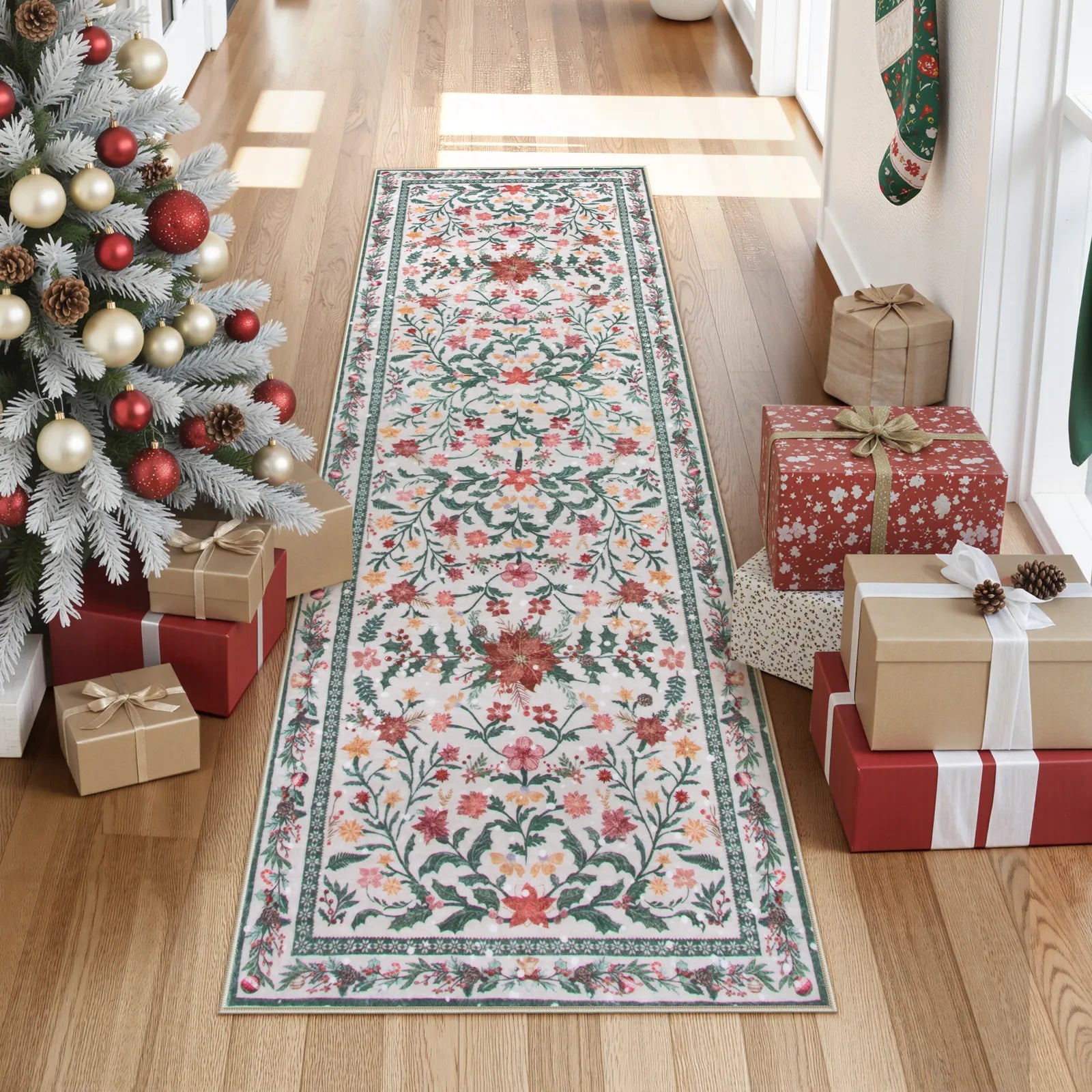 Sylvie Christmas Washable Boho Modern Parisian Garden Floral Ivory Rug Area Rugs Lahome 2' x 6'