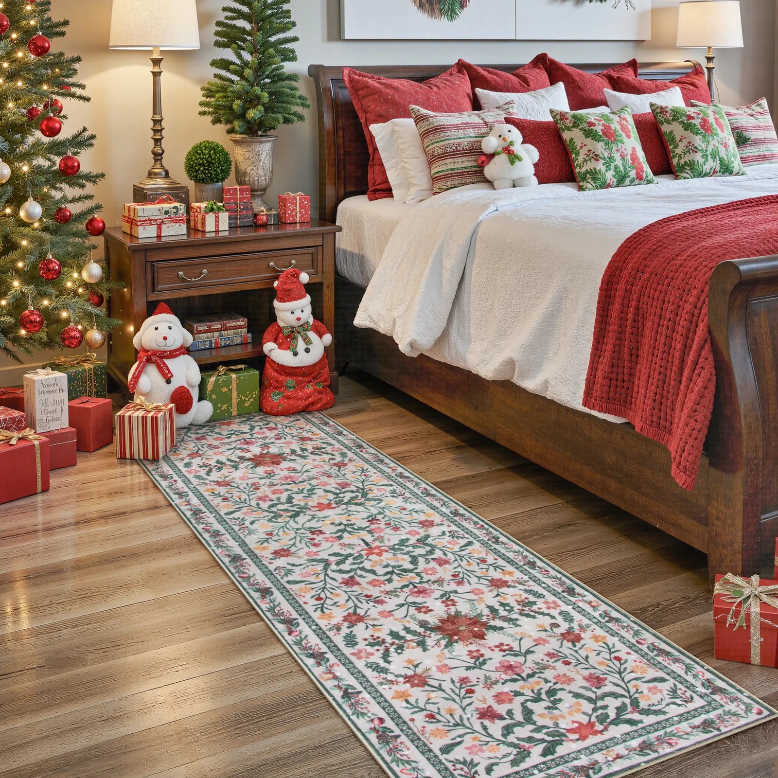 Sylvie Christmas Washable Boho Modern Parisian Garden Floral Ivory Rug Area Rugs Lahome