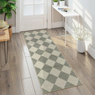 Varell Washable Modern Geometric Checkered Green Rug Rugs Lahome 2' x 6'