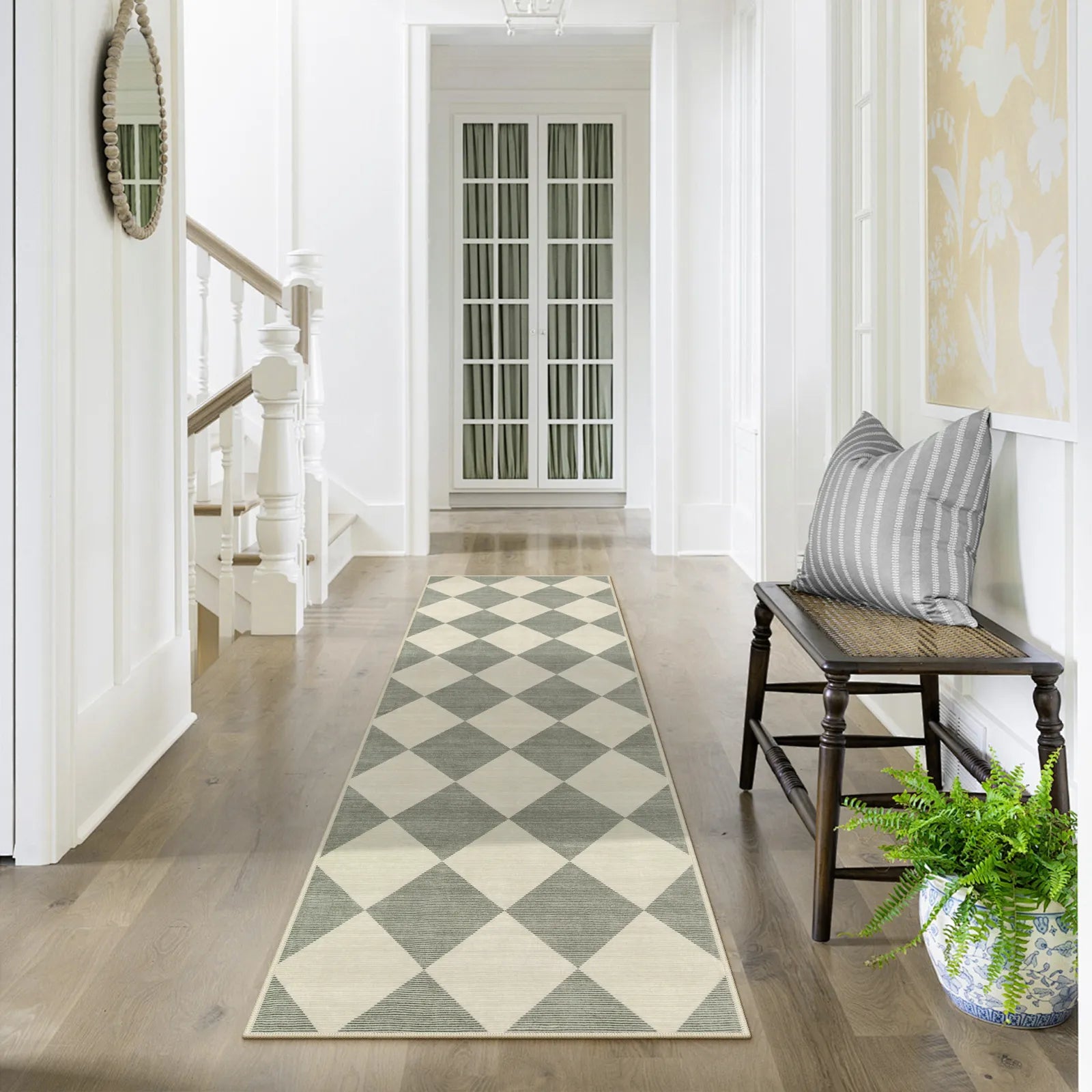 Varell Washable Modern Geometric Checkered Green Rug Rugs Lahome
