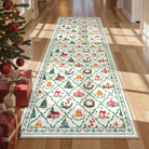 Ondule Christmas Washable Wreath Tree Plaid Ivory Beige Rug Area Rugs Lahome 2' x 6'