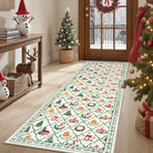 Ondule Christmas Washable Wreath Tree Plaid Ivory Beige Rug Area Rugs Lahome