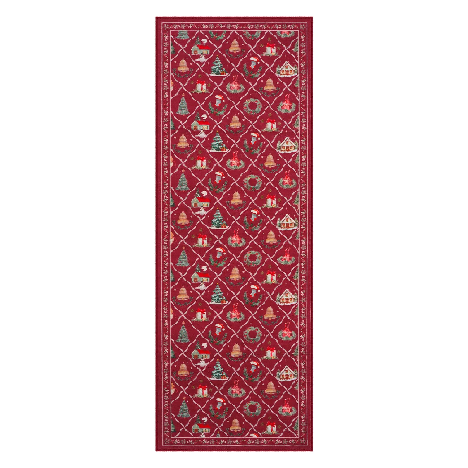 Ondule Christmas Washable Wreath Tree Plaid Ivory Red Rug Area Rugs Lahome