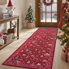 Ondule Christmas Washable Wreath Tree Plaid Ivory Red Rug Area Rugs Lahome